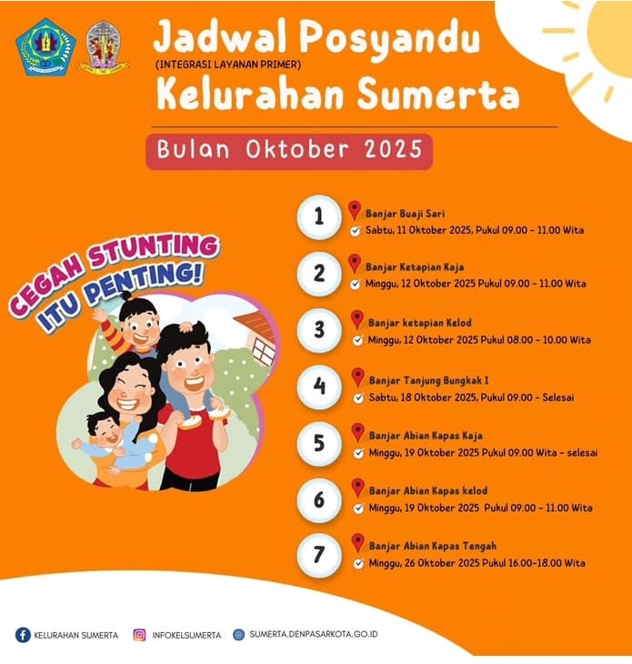 Jadwal Posyandu Kelurahan Sumerta Bulan Oktober Kecamatan Denpasar Timur