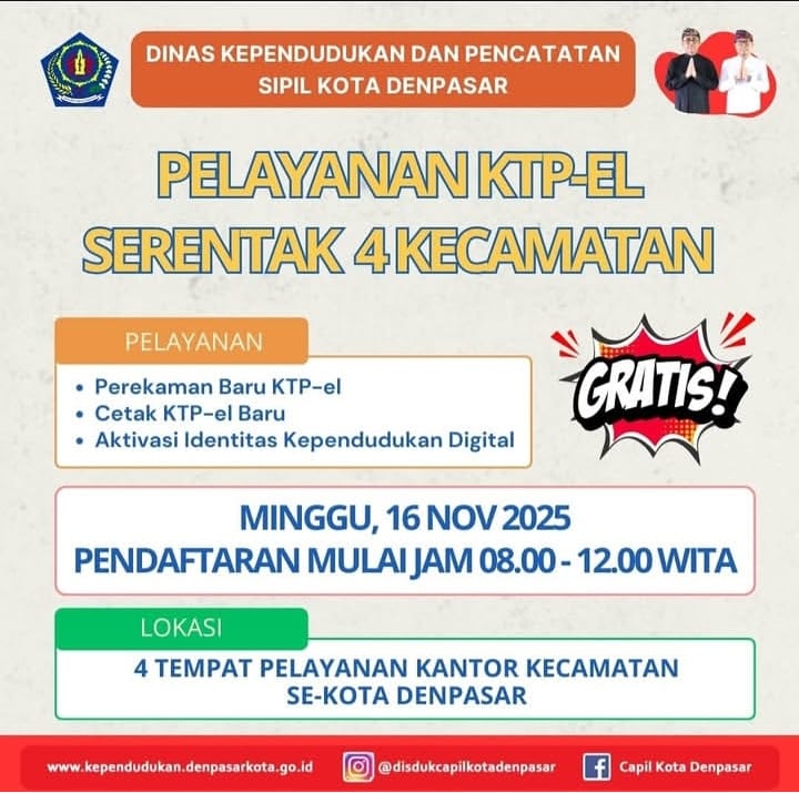 Pelayanan KTP elektronik serentak di 4 Kecamatan Kota Denpasar