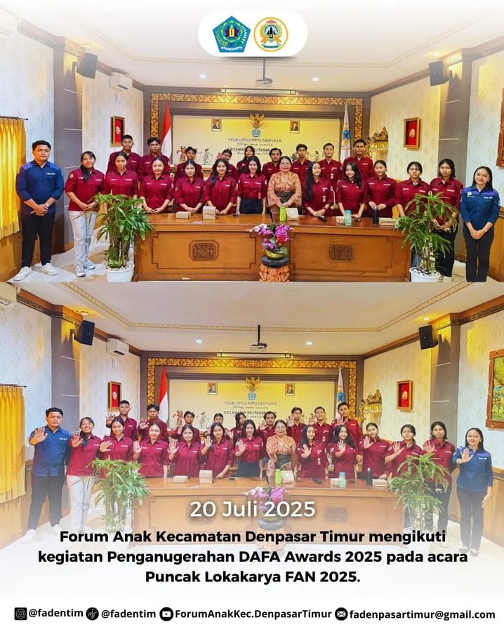 FORUM ANAK KECAMATAN DENPASAR TIMUR MENGIKUTI PENGANUGERAHAN DAFA AWARD 2025