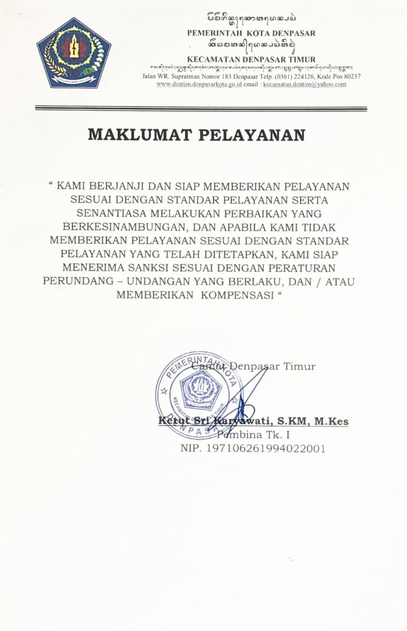 Maklumat Pelayanan Kecamatan Denpasar Timur